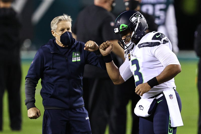 Seahawks head coach Pete Carroll and quarterback Russell Wilson.