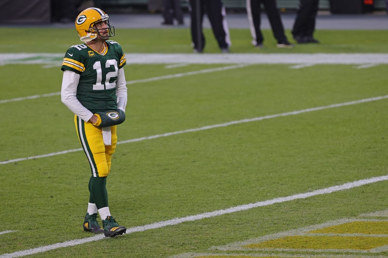 Green Bay Packers quarterback Aaron Rodgers on the field.