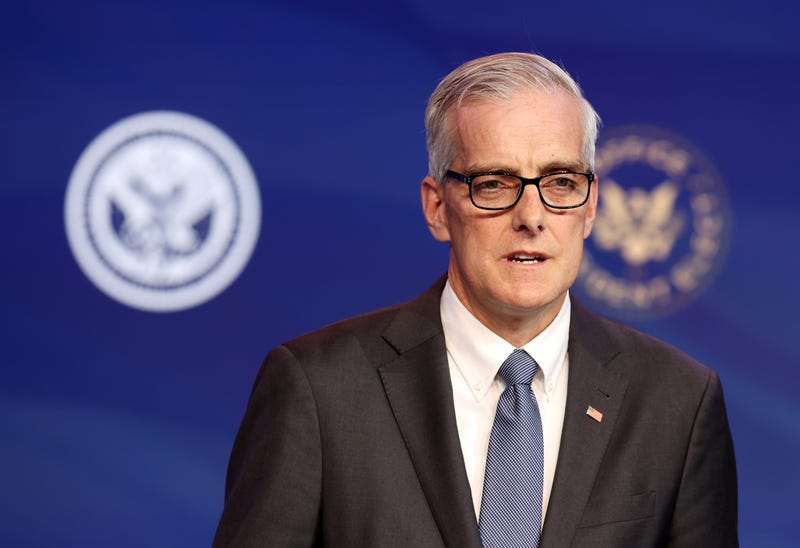 Former Obama White House Chief of Staff Denis McDonough delivers remarks after being introduced as U.S. President-elect Joe Biden’s nominee to head the Department of Veterans Affairs at the Queen Theater on December 11, 2020 in Wilmington, Delaware.