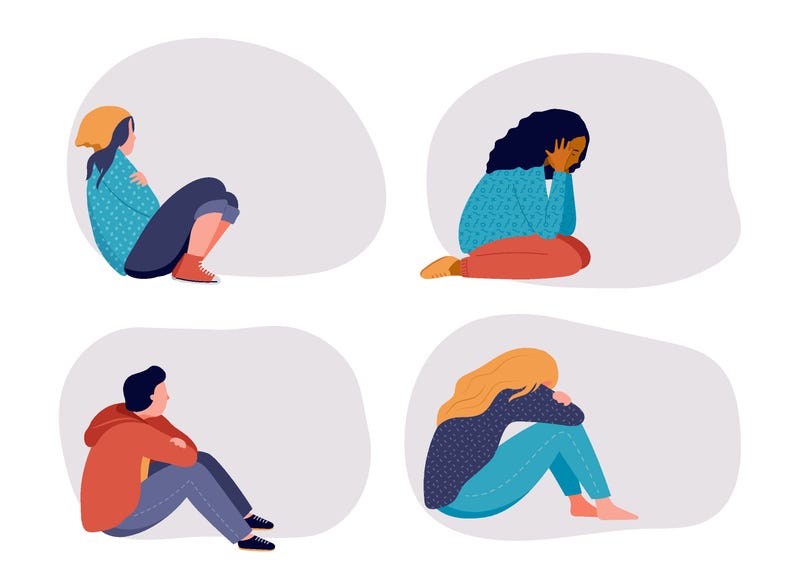 Drawings of people dealing with mental health issues.