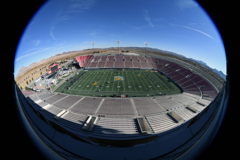 The Boise State Broncos and the San Jose State Spartans warm up before playing in the Mountain West Football Championship at Sam Boyd Stadium on December 19, 2020 in Las Vegas, Nevada.