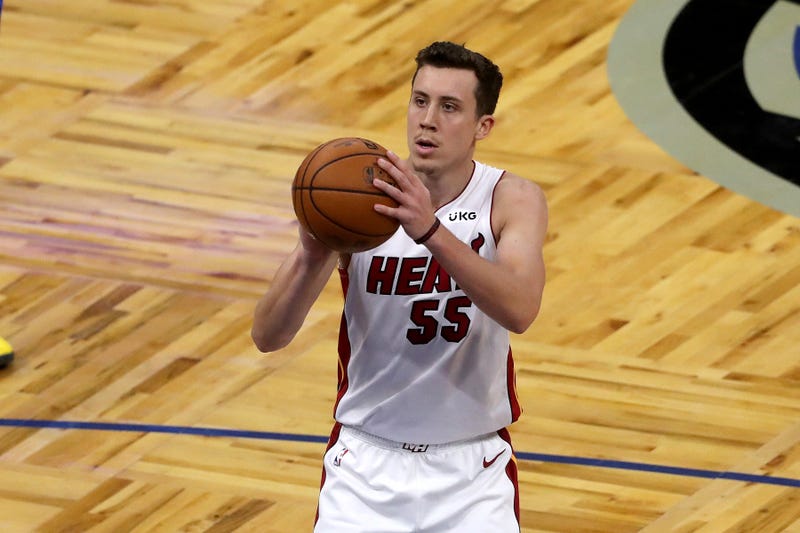 Miami Heat forward Duncan Robinson shoots a free throw.