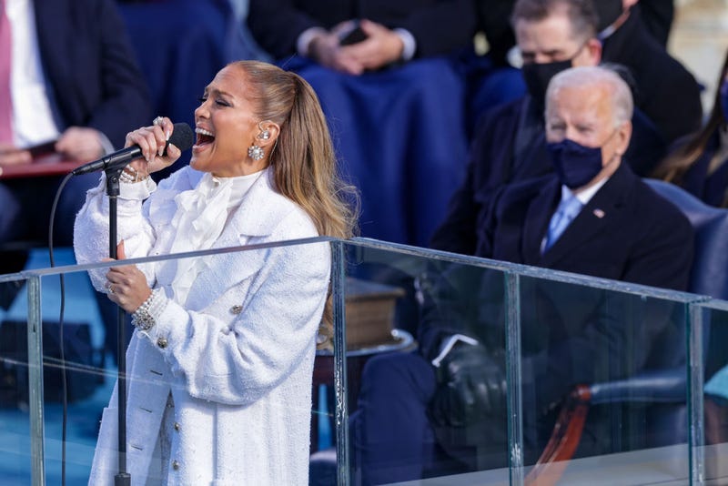 ennifer Lopez sings during the inauguration of U.S. President-elect Joe Biden on the West Front of the U.S. Capitol on January 20, 2021 in Washington, DC. During today's inauguration ceremony Joe Biden becomes the 46th president of the United States.
