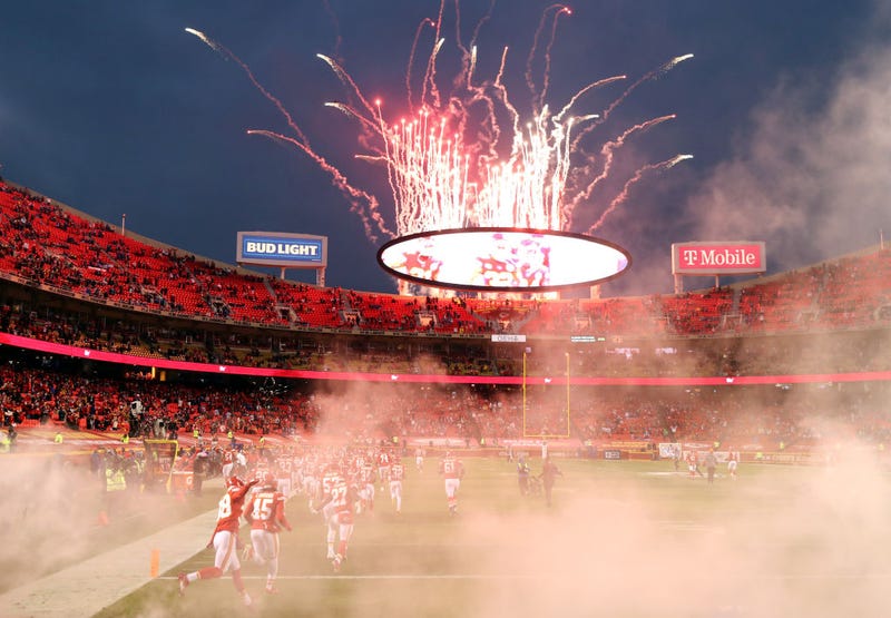 The Kansas City Chiefs take the field before the AFC Championship game against the Buffalo Bills at Arrowhead Stadium on January 24, 2021 in Kansas City, Missouri.