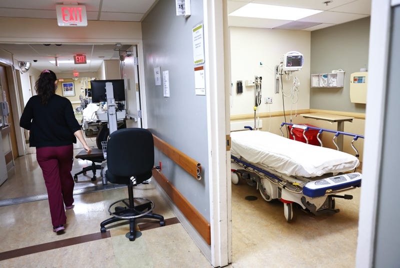 An empty bed in a California hospital's emergency department.