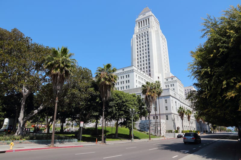 Los Angeles City Hall building, California. Civic Center district of Los Angeles City.