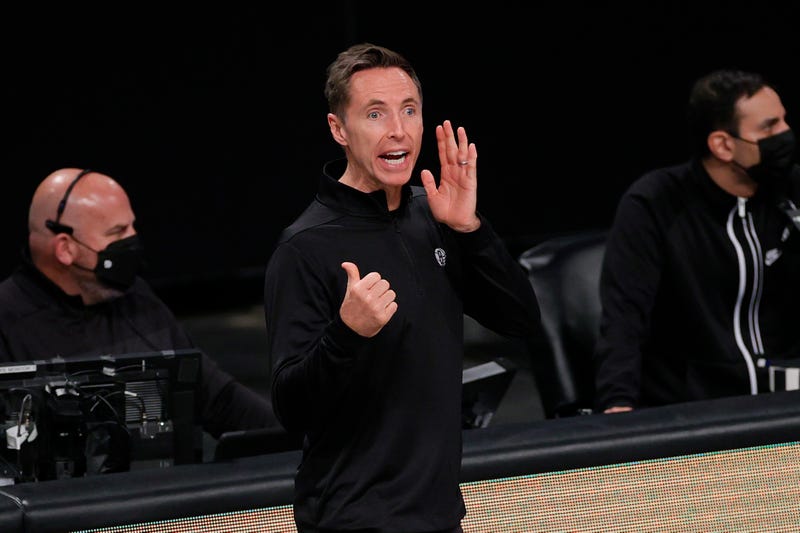 Brooklyn Nets head coach Steve Nash on the sideline.