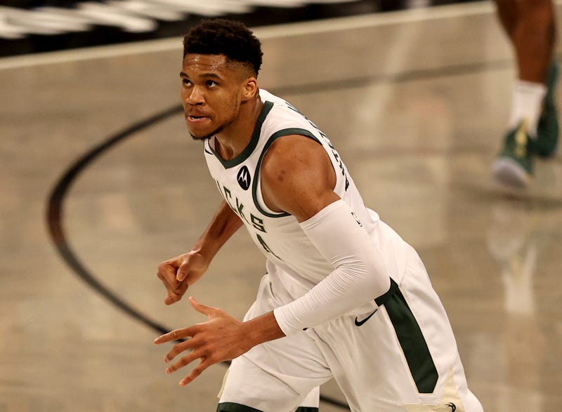 Milwaukee Bucks star Giannis Antetokounmpo on the court.