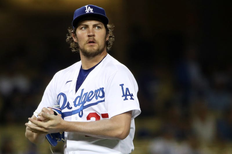 Trevor Bauer #27 of the Los Angeles Dodgers