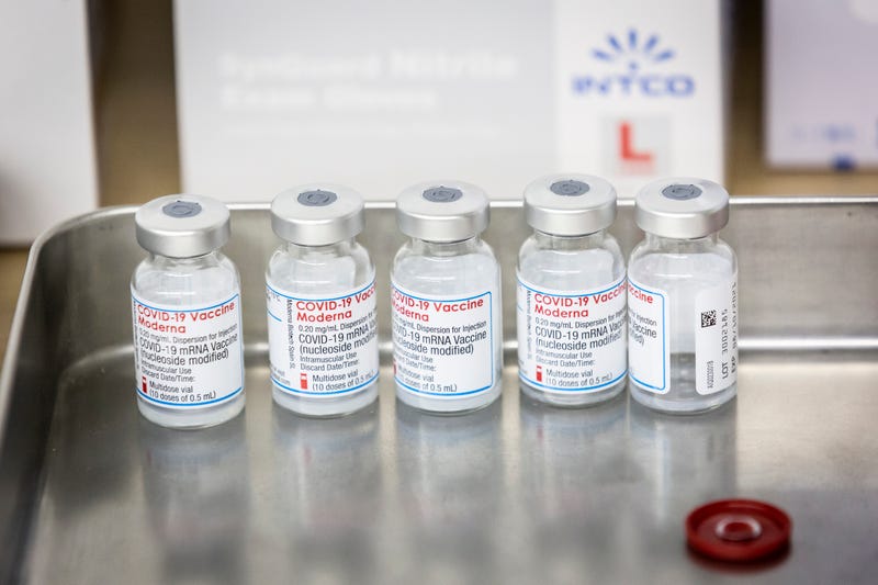 Vials of the Moderna COVID-19 vaccine.