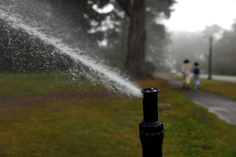 A sprinkler waters a lawn at Golden Gate Park on June 14, 2021 in San Francisco, California.
