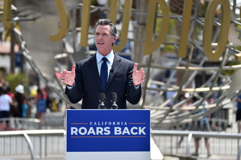 California Governor Gavin Newsom's press conference for the official reopening of the state of California at Universal Studios Hollywood on June 15, 2021 in Universal City, California. (Photo by Alberto E. Rodriguez/Getty Images)