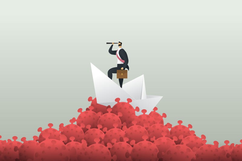 Illustration of someone looking for the end of the pandemic.