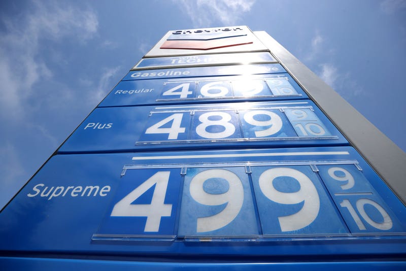 Gas prices soaring at a Chevron station.