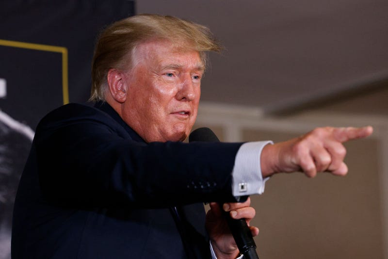 Former US President Donald Trump speaks after the fight between Evander Holyfield and Vitor Belfort during Evander Holyfield vs. Vitor Belfort presented by Triller at Seminole Hard Rock Hotel & Casino on September 11, 2021 in Hollywood, Florida. (Photo by Douglas P. DeFelice/Getty Images)