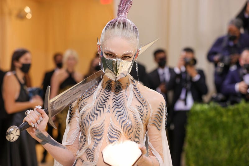 Grimes attends The 2021 Met Gala Celebrating In America: A Lexicon Of Fashion at Metropolitan Museum of Art on September 13, 2021 in New York City