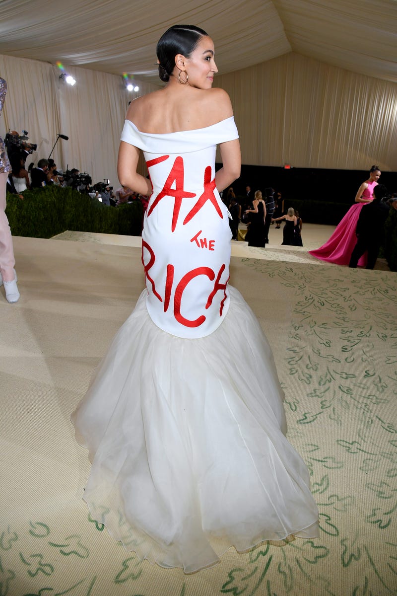 Alexandria Ocasio-Cortez attends The 2021 Met Gala Celebrating In America: A Lexicon Of Fashion at Metropolitan Museum of Art on September 13, 2021 in New York City.