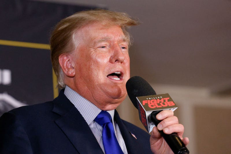 Former President Donald Trump speaks to a crowd after the boxing match between Evander Holyfield and Vitor Belfort on September 11, 2021.