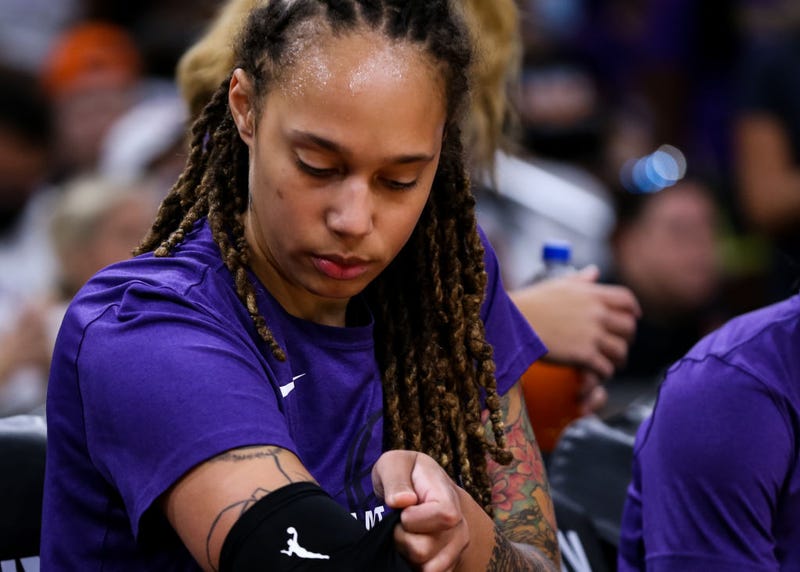 Brittney Griner #42 of the Phoenix Mercury prepares for game 1 of the WNBA Finals at Footprint Center on October 10, 2021 in Phoenix, Arizona.