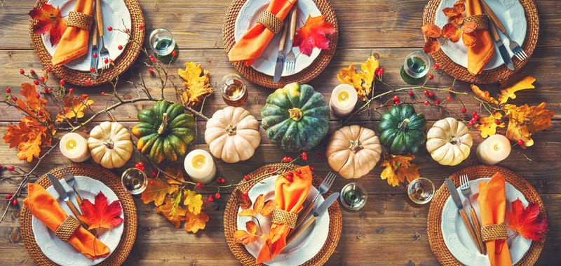 Autumnal decorated table for celebrating Thanksgiving
