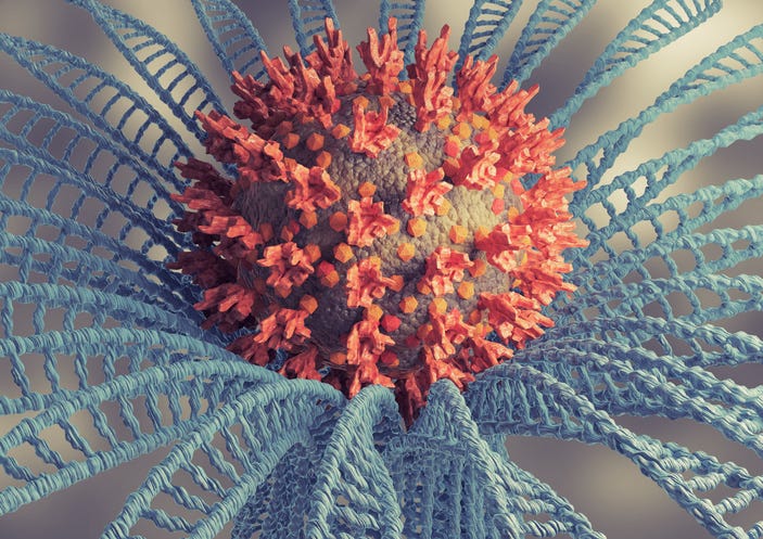 Microscopic view coronavirus omicron variant or B.1.1.529. 3D rendering.