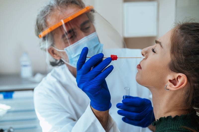 Doctor performs a Covid-19 test on a patient