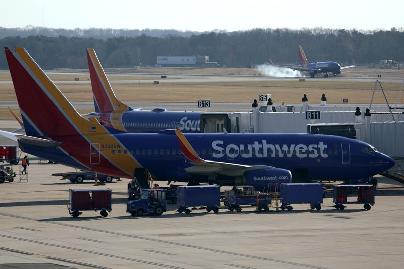 FILE: Southwest Airlines aircraft are seen at Baltimore/Washington International Thurgood Marshall Airport (BWI) on December 22, 2021 in Baltimore, Maryland.