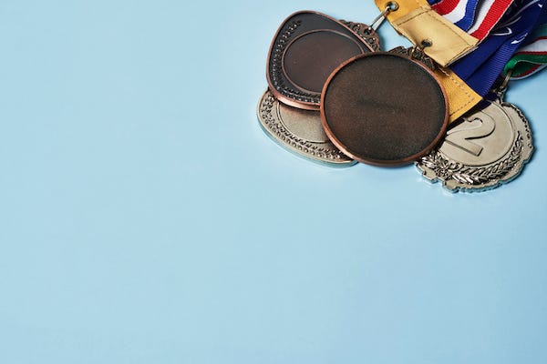 Medals against blue background