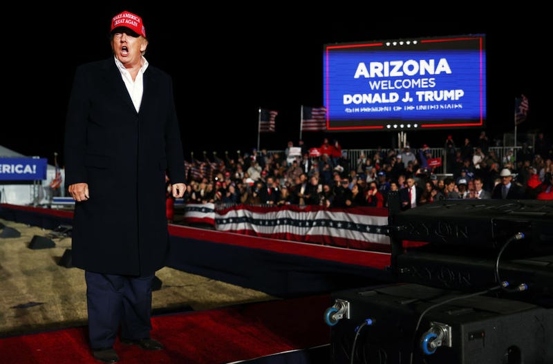 Former President Donald Trump departs after speaking at a rally at the Canyon Moon Ranch festival grounds on January 15, 2022 in Florence, Arizona. The rally marks Trump's first of the midterm election year with races for both the U.S. Senate and governor in Arizona this year. (Photo by Mario Tama/Getty Images)