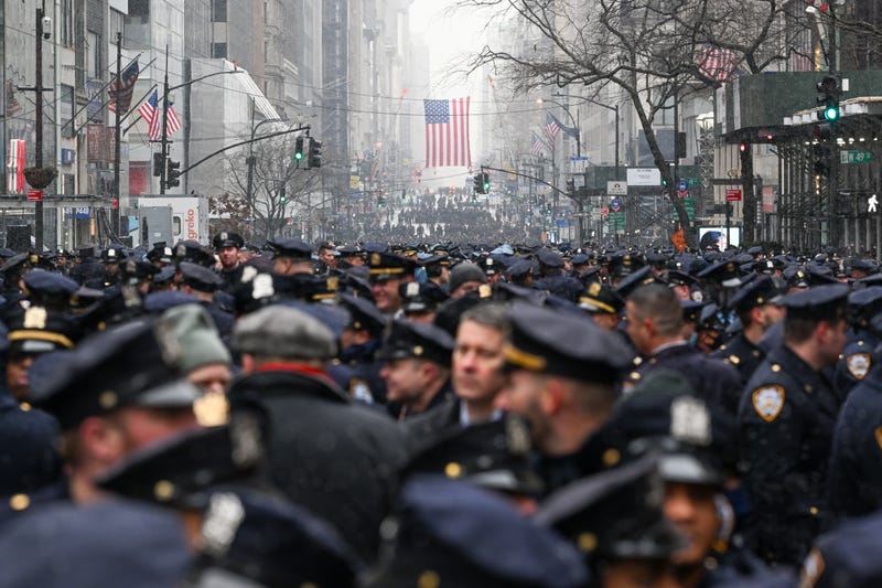NYPD officers and other law enforcement members gather at the funeral of Officer Jason Rivera at St. Patrick’s Cathedral on Jan. 28, 2022