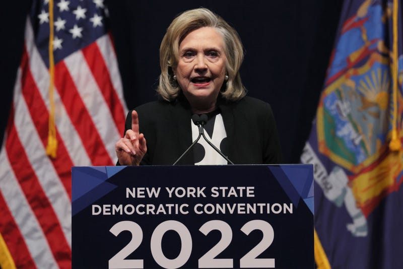 Former Secretary of State Hillary Clinton speaks during the 2022 New York State Democratic Convention at the Sheraton New York Times Square Hotel on February 17, 2022 in New York City.