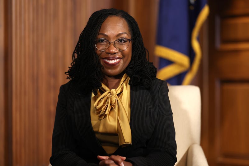 Supreme Court nominee Ketanji Brown Jackson looks on during a meeting with U.S. Senate Majority Leader Charles Schumer (D-NY) on March 02, 2022 in Washington, D.C.