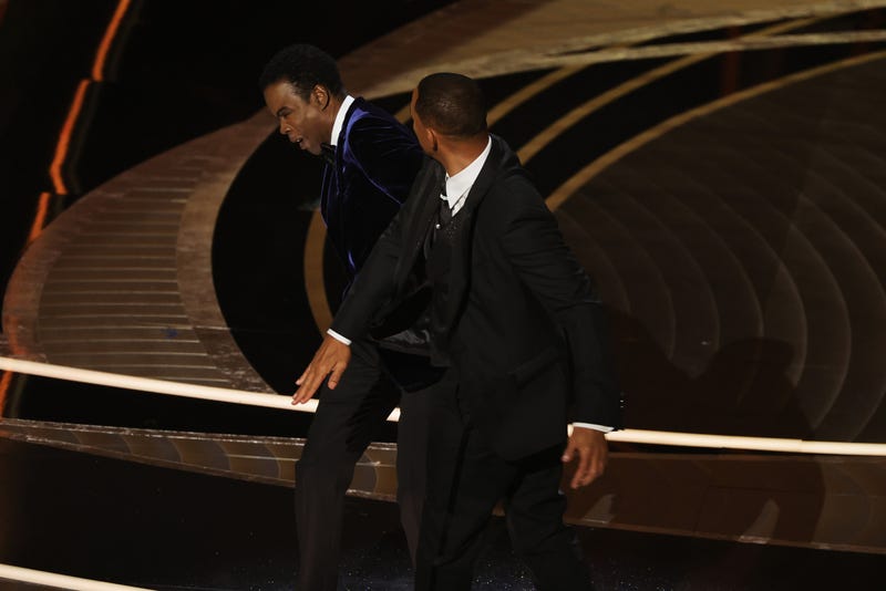 Will Smith slaps Chris Rock onstage during the 94th Annual Academy Awards at Dolby Theatre on March 27, 2022, in Hollywood, California