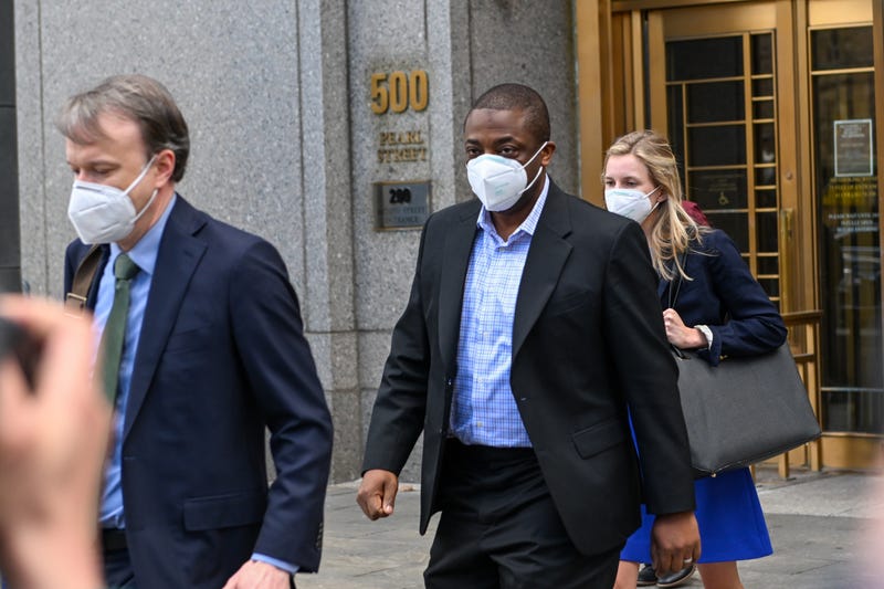 Brian Benjamin leaves the US District Courthouse on April 12, 2022 in New York City