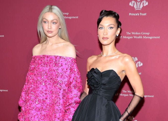 Gigi Hadid and Bella Hadid attend the 2022 Prince's Trust Gala at Cipriani 25 Broadway on April 28, 2022 in New York City.