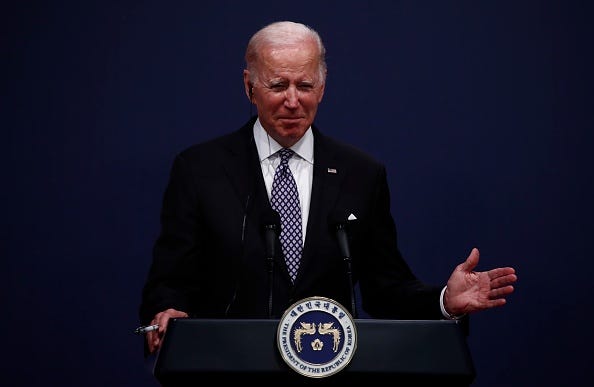 U.S. President Joe Biden speaks during a news conference with South Korean President Yoon Suk-yeol at the Presidential office on May 21, 2022 in Seoul, South Korea. U.S. President Joe Biden is visiting South Korea for his first summit with his South Korean counterpart Yoon Suk-yeol, and the two leaders are expected to discuss a range of issues, including North Korea's nuclear program and supply chain risks.