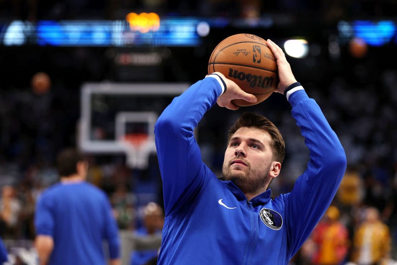 Luka Doncic #77 of the Dallas Mavericks warms up prior to Game Four of the 2022 NBA Playoffs Western Conference Finals against the Golden State Warriors at American Airlines Center on May 24, 2022 in Dallas, Texas.