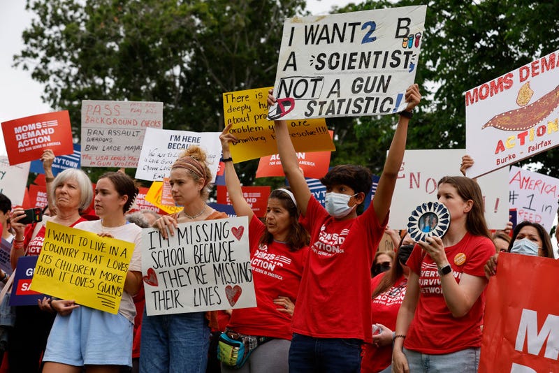 Gun control advocacy groups rally with Democratic members of Congress outside the U.S. Capitol on May 26, 2022, in Washington, D.C.