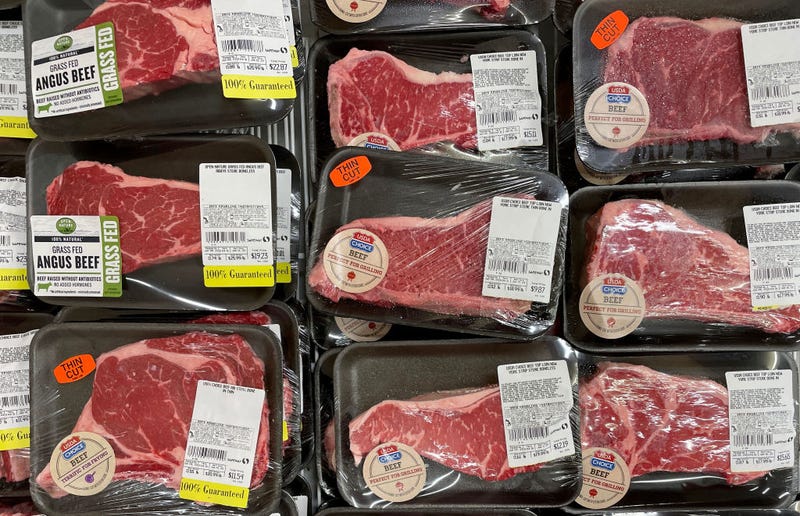 Beef steaks are displayed in the meat section at a Safeway store on June 08, 2022 in San Anselmo, California.