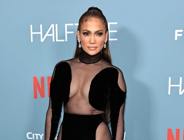 Jennifer Lopez on red carpet of Halftime Documentary