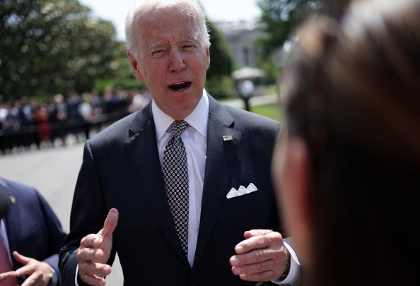 U.S. President Joe Biden speaks to members of the press prior to a Marine One departure from the White House June 17, 2022 in Washington, DC. President Biden is traveling to Rehoboth Beach, Delaware to spend his weekend.