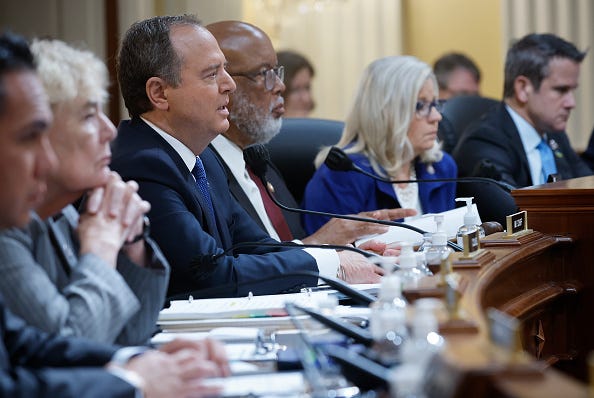 Rep. Adam Schiff (D-CA) delivers remarks during the fourth hearing by the House Select Committee to Investigate the January 6th Attack on the U.S. Capitol in the Cannon House Office Building on June 21, 2022 in Washington, DC.