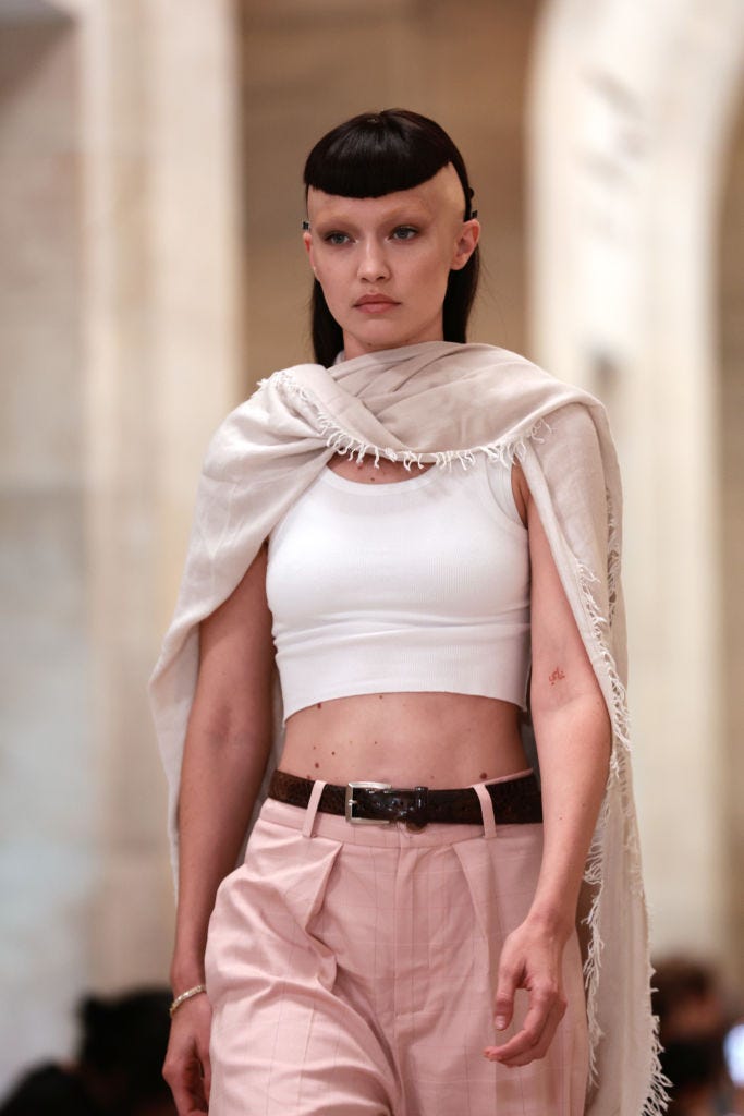 Model Gigi Hadid walks the runway during rehearsal at Marc Jacobs Fall 2022 at the New York Public Library on June 27, 2022 in New York City.