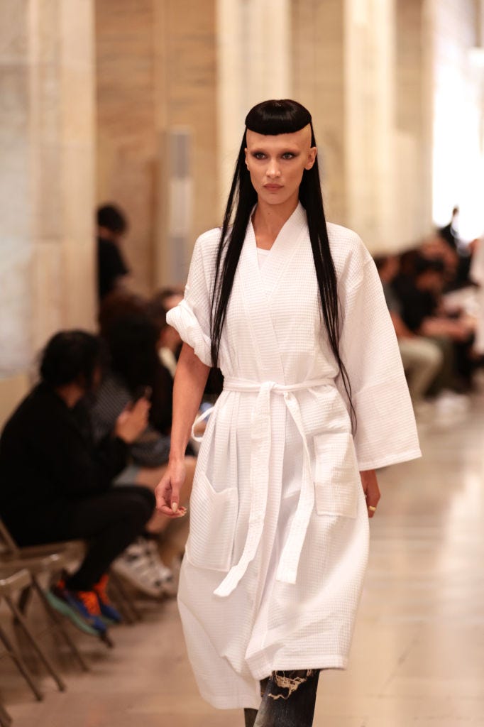 Model Bella Hadid walks the runway during rehearsal at Marc Jacobs Fall 2022 at the New York Public Library on June 27, 2022 in New York City.