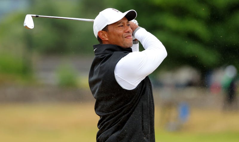 Tiger Woods of the United States plays a shot on the 2nd hole during Day Two of The 150th Open at St Andrews Old Course on July 15, 2022 in St Andrews, Scotland.