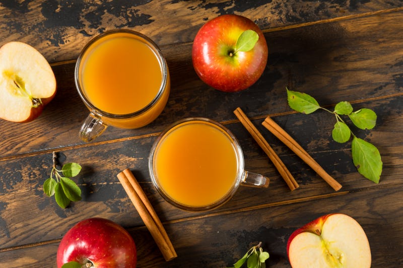 aerial view of mulled cider and ingredients on a table