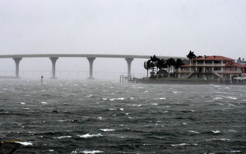 General view of St. Pete Beach bay as strong winds from Hurricane Ian arrive on September 28, 2022 in St. Petersburg, Florida