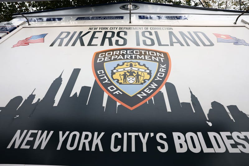 The Rikers Island jail sign is seen on October 24, 2022 in New York City.