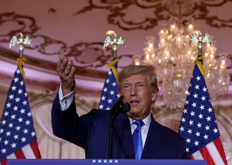 Former U.S. President Donald Trump speaks during an election night event at Mar-a-Lago on November 08, 2022 in Palm Beach, Florida.