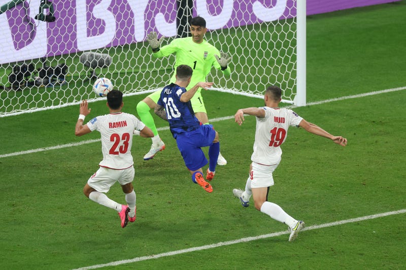 Hershey, Pennsylvania's Christian Pulisic scores Team USA's first goal during the FIFA World Cup Qatar 2022 Group B match against Iran at Al Thumama Stadium on November 29, 2022 in Doha, Qatar.
